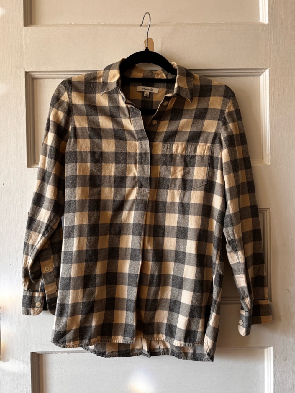 Madewell Cream and Charcoal Plaid with Buttons XS